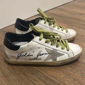 Golden Goose Dreaming In Venice White Sneakers with Green Laces
